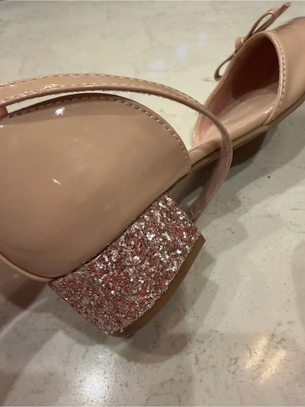 Nordstrom Nude Patent Bow Ankle-Strap Flats